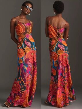 Farm Rio Vintage Wave Multicolor Floral Viscose Maxi Dress Medium NWT